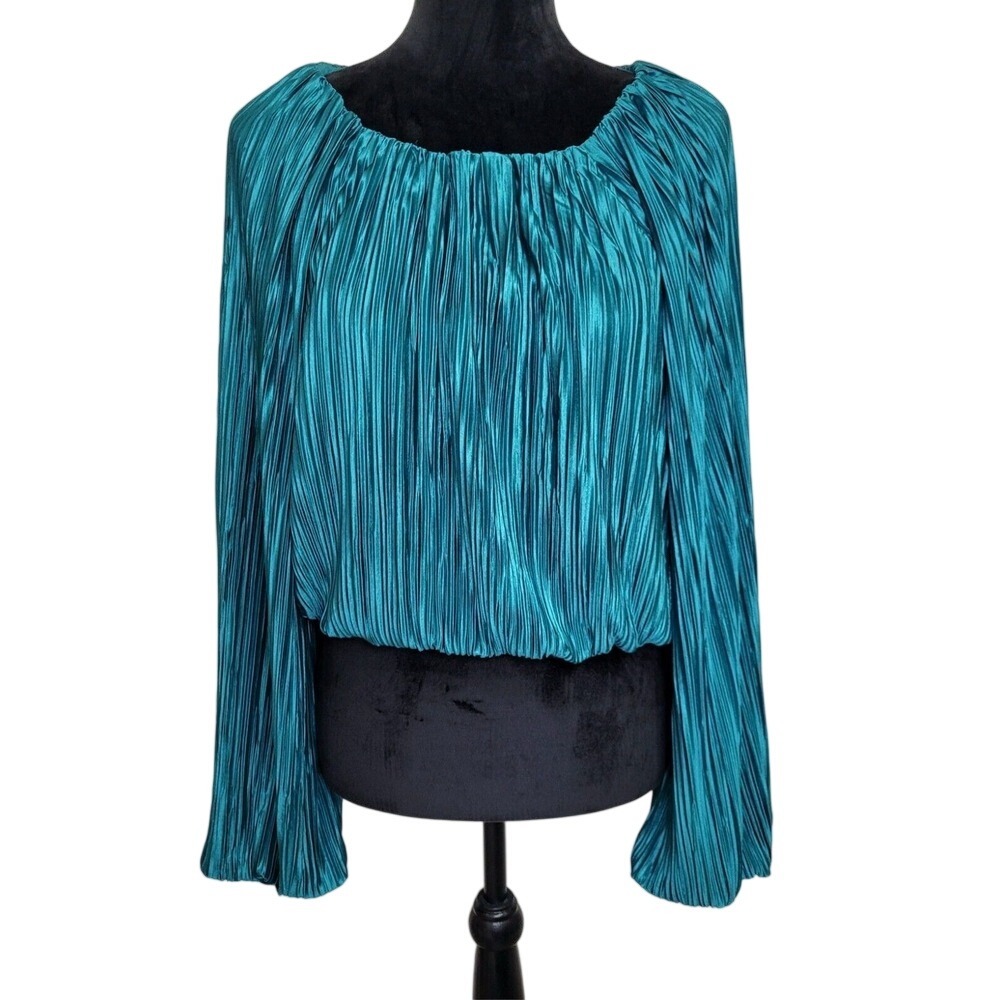 Teal Pleated Eden Cropped Top Blouse By 143 Story Sz M NWT‎